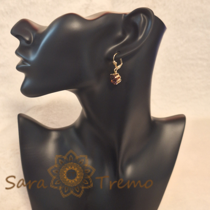 Cercei Placați cu Aur, Model Clasic cu Cristal Zirconia Mov Fațetat Mare [3]