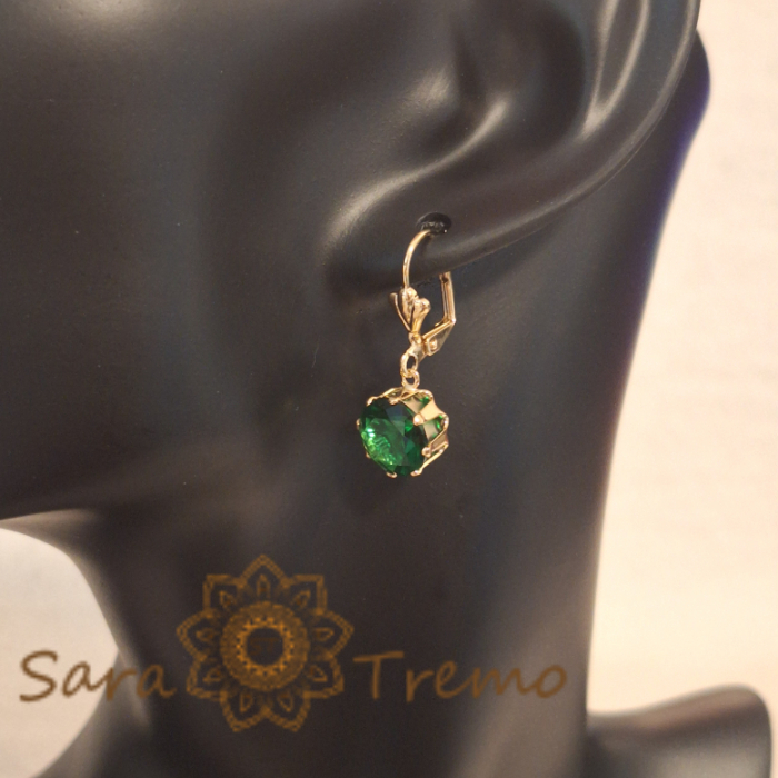 Cercei Placați cu Aur, Model Clasic cu Cristal Zirconia Verde Fațetat de Mari Dimensiuni [5]