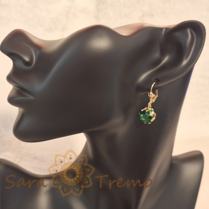 Cercei Placați cu Aur, Model Clasic cu Cristal Zirconia Verde Fațetat de Mari Dimensiuni [4]