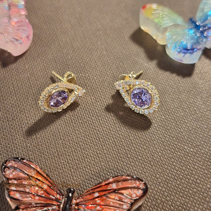Cercei placați cu aur – formă picătură, cristal zirconia mov [3]