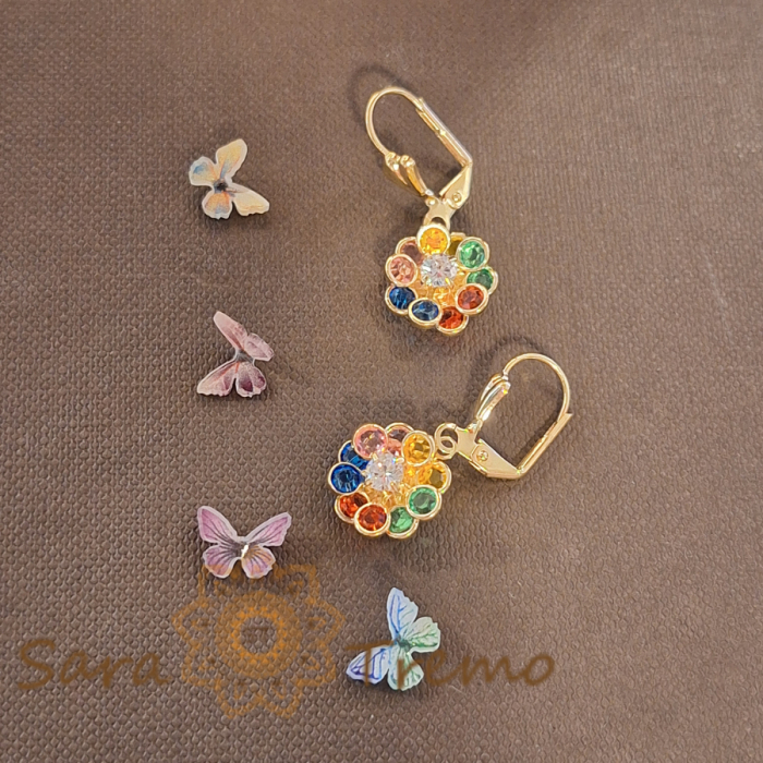 Cercei Playground placati cu aur, model compact cu floare colorata [2]
