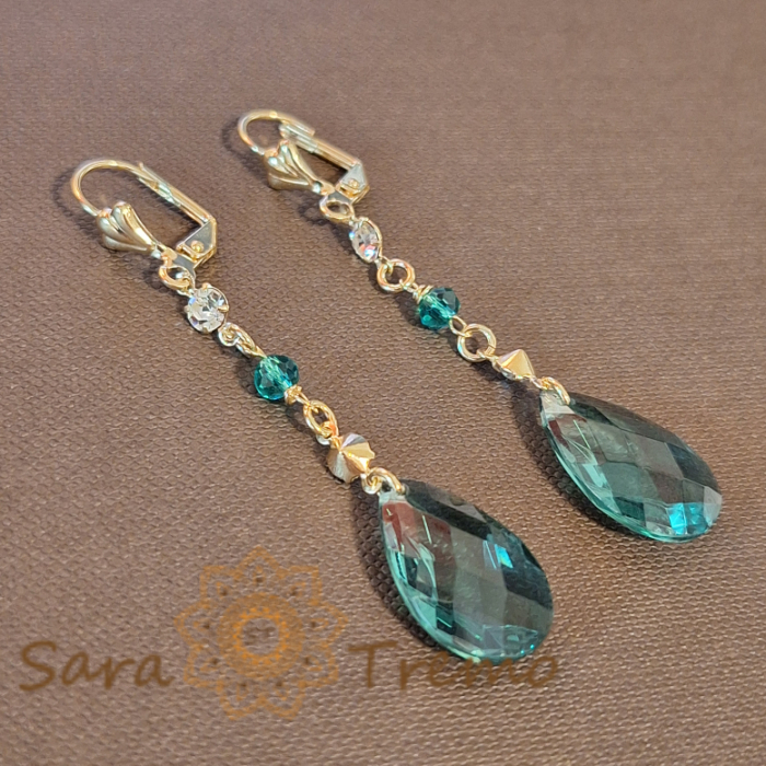 Cercei Placati Eleganti cu Cristale Zirconia Verzi - 6.5 cm [2]