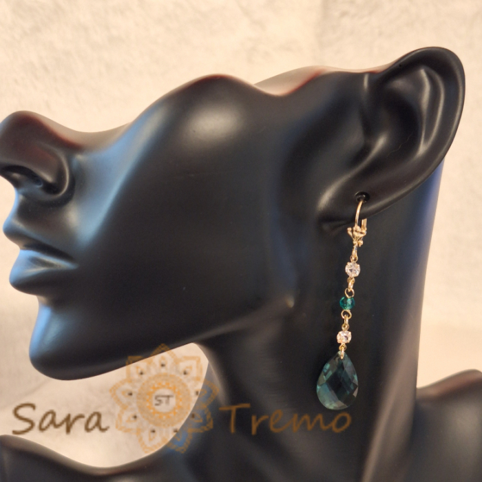 Cercei Placati Eleganti cu Cristale Zirconia Verzi - 6.5 cm [6]
