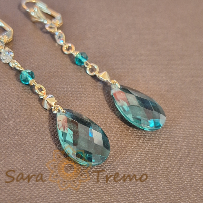 Cercei Placati Eleganti cu Cristale Zirconia Verzi - 6.5 cm [4]