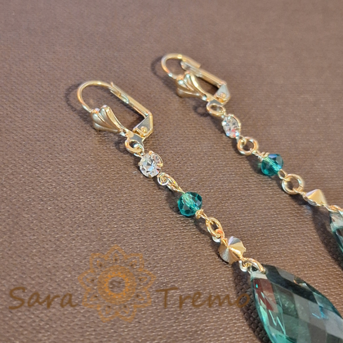 Cercei Placati Eleganti cu Cristale Zirconia Verzi - 6.5 cm [3]