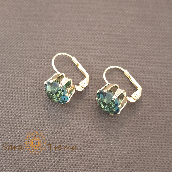 Cercei "Verde Imperial" cu cristale zirconia, placati cu aur [1]
