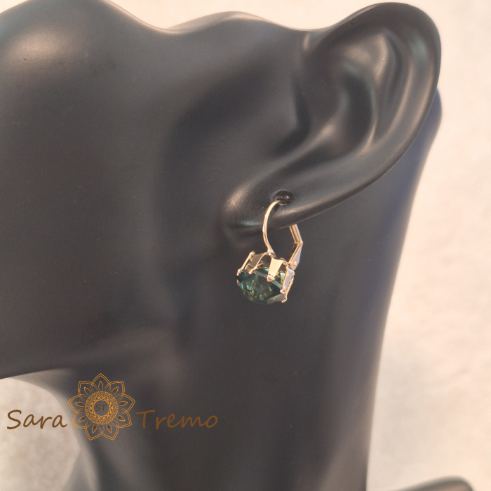 Cercei "Verde Imperial" cu cristale zirconia, placati cu aur [5]