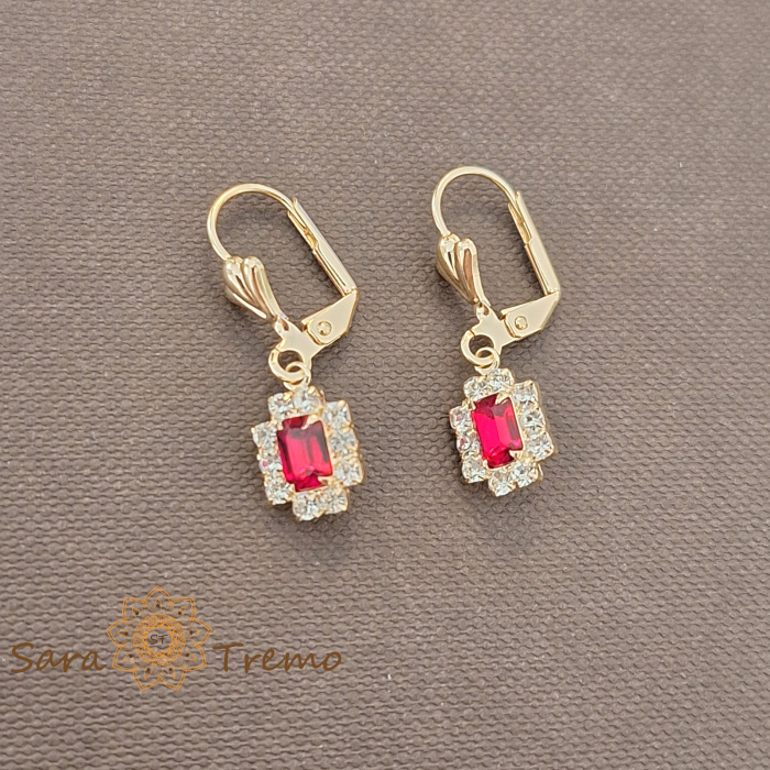 Cercei Regina Rubini – Cristale rosii placati aur 18K Brazilia [1]