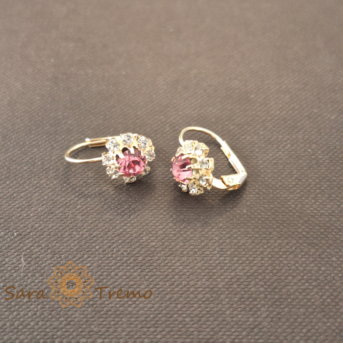 Cercei Regina Florilor – Cristale roz placati aur 18K Brazilia [2]
