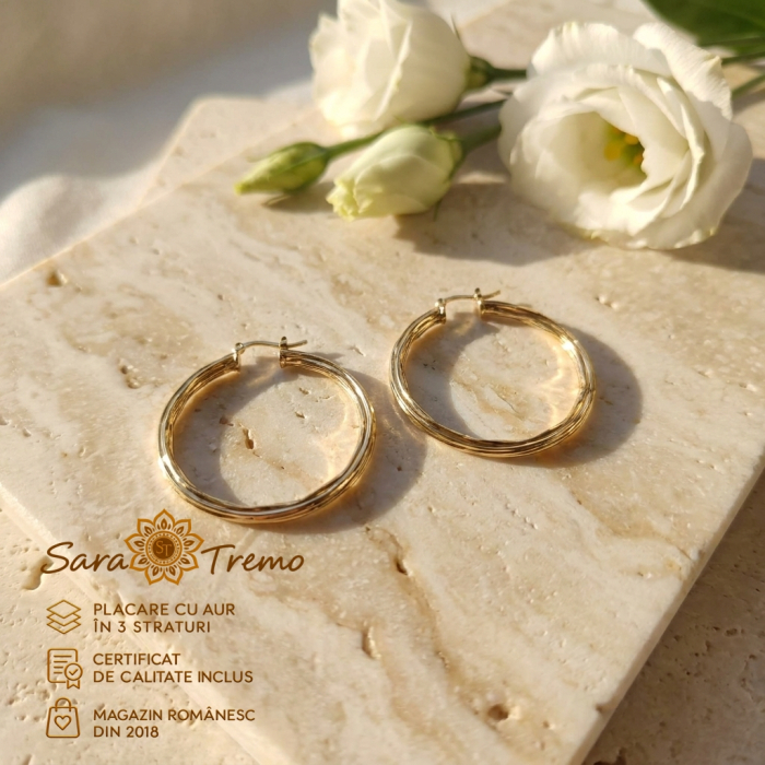 Cercei rotunzi Aurea Twist, aur 18K, 4 cm | SaraTremo [3]