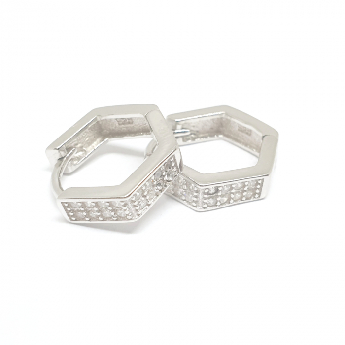 Cercei hexagonali din argint 1.4 cm French Fashion [4]