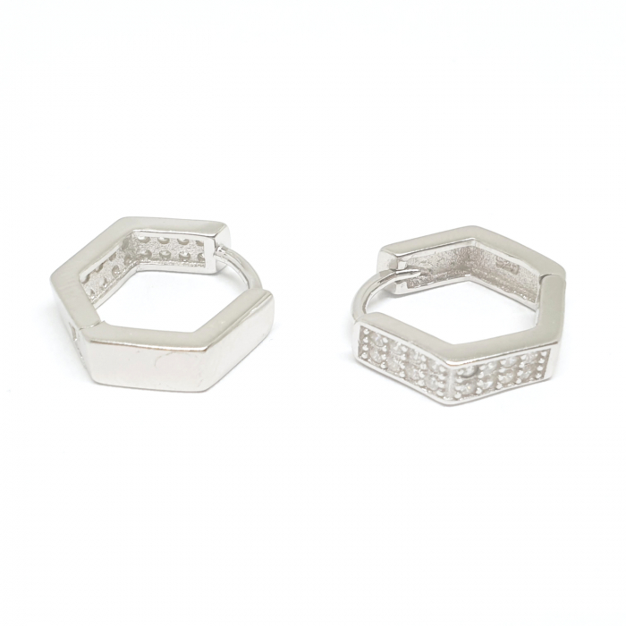 Cercei hexagonali din argint 1.4 cm French Fashion [3]
