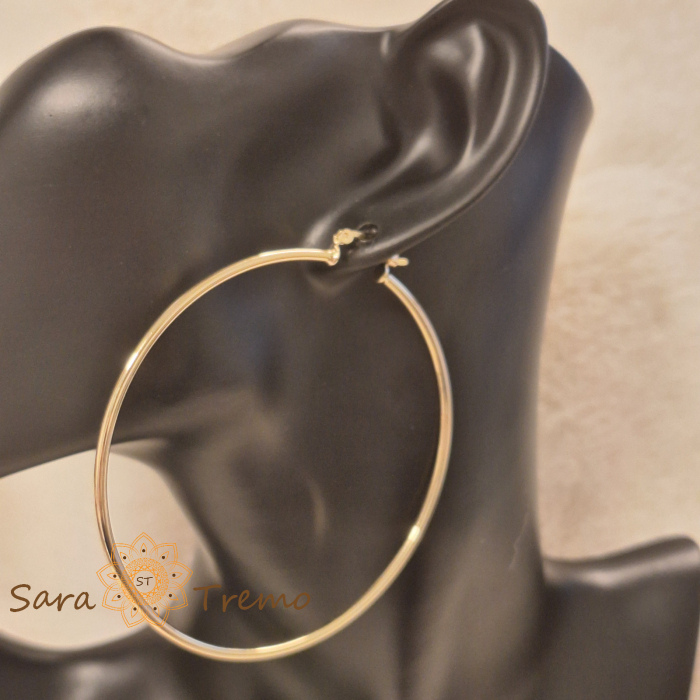 Cercei rotunzi Magie Aurie 6.5 cm, placati cu aur 18K [5]