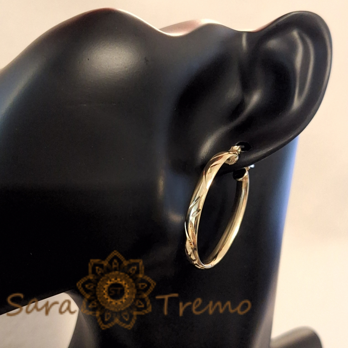 Cercei ovali, 3.5 cm – Suprafață exterioară gravată elegant cu model geometric [7]