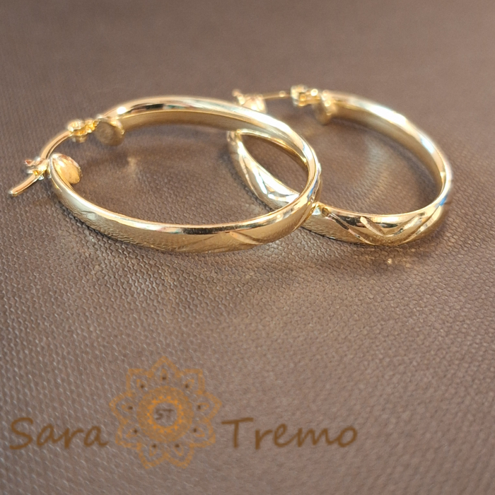 Cercei ovali, 3.5 cm – Suprafață exterioară gravată elegant cu model geometric [2]