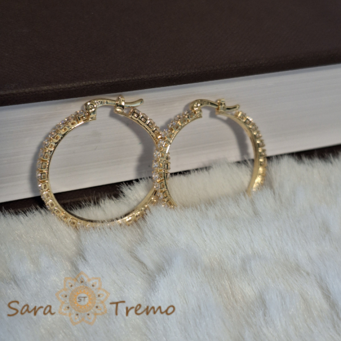 Cercei Rotunzi Luxury Placați cu Cristale Zirconia - Coroană Regală, Diametru 3 cm [3]