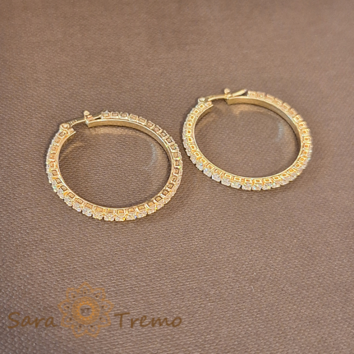 Cercei Rotunzi Luxury Placați cu Cristale Zirconia - Coroană Regală, Diametru 3 cm [2]