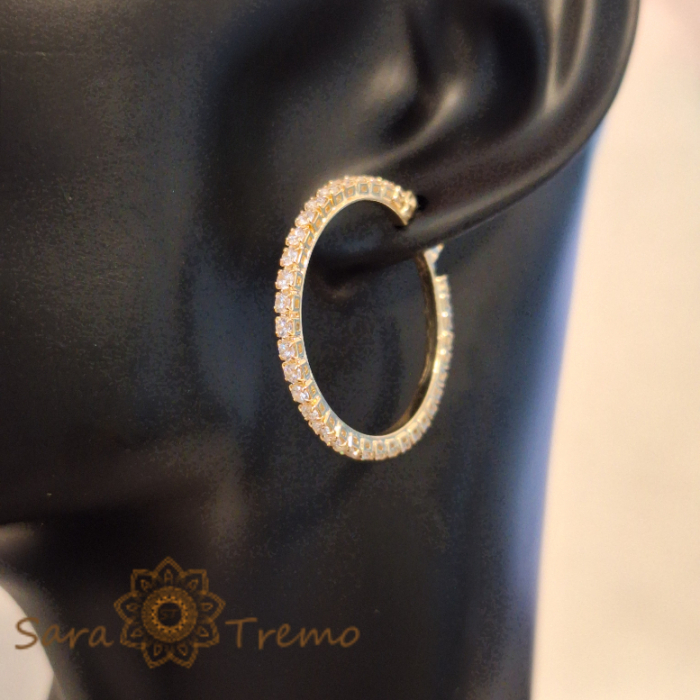 Cercei Rotunzi Luxury Placați cu Cristale Zirconia - Coroană Regală, Diametru 3 cm [8]