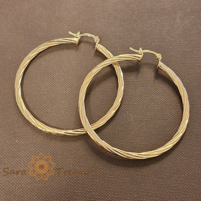 Cercei rotunzi "Aur Impletit" 5 cm, placati cu aur 18K [2]