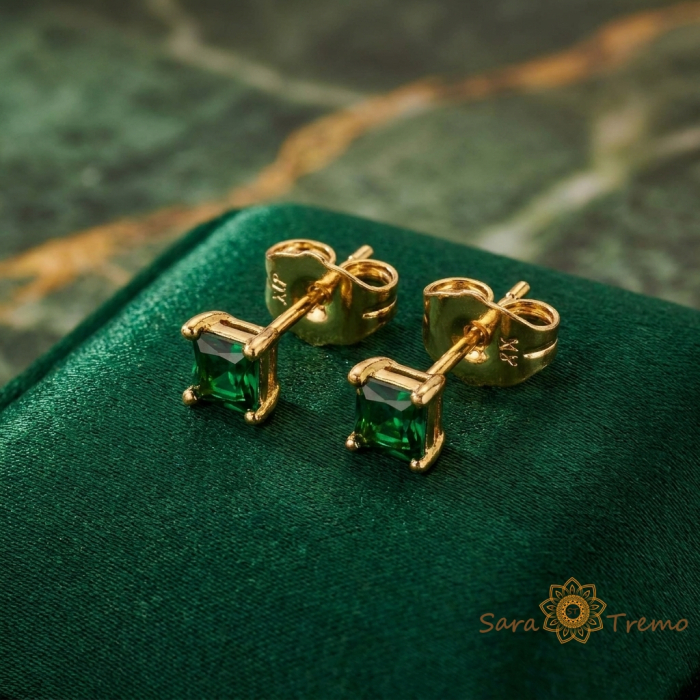 Cercei Smarald Fin – Cercei placati cu 3 straturi de aur 14K, zirconia tip smarald [2]