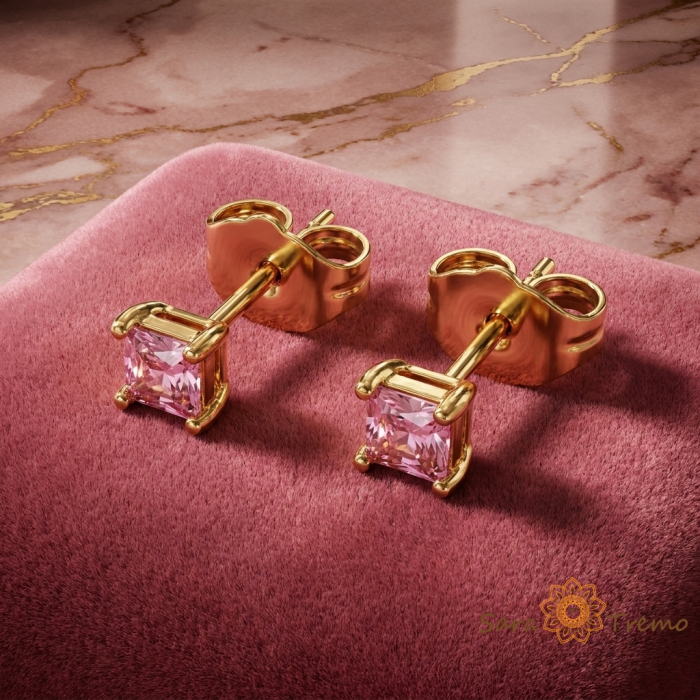 Cercei Roz Delicat – Cercei placati cu 3 straturi de aur 14K, zirconia roz [2]
