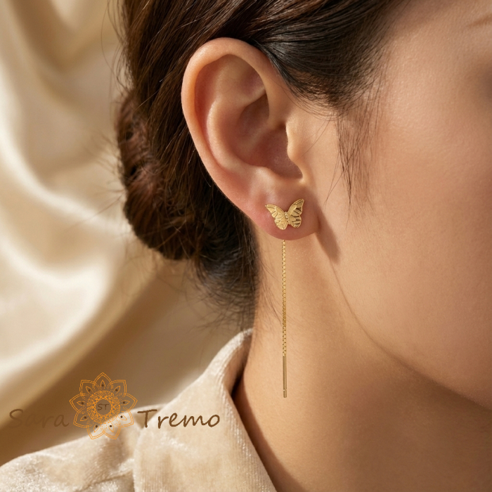 Cercei Zbor Liber – Cercei Tip Fir cu Fluturași Auriți [3]