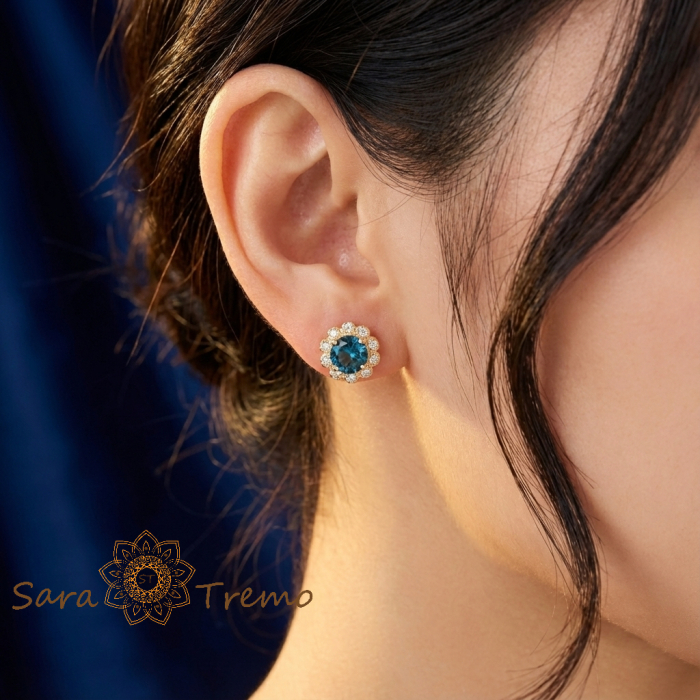 Cercei Albastrul Regal – Cercei Tip Tija Placati 18K Brazilia [3]