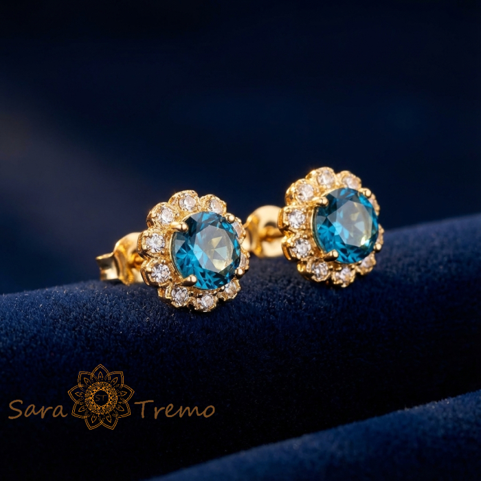 Cercei Albastrul Regal – Cercei Tip Tija Placati 18K Brazilia [2]