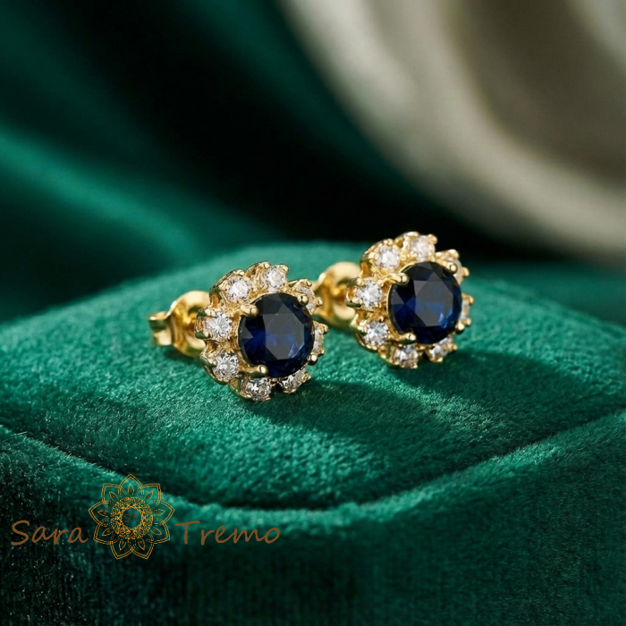 Cercei Safirul Noptii – Cercei Tip STija placati 18K Brazilia, zirconia albastra [2]