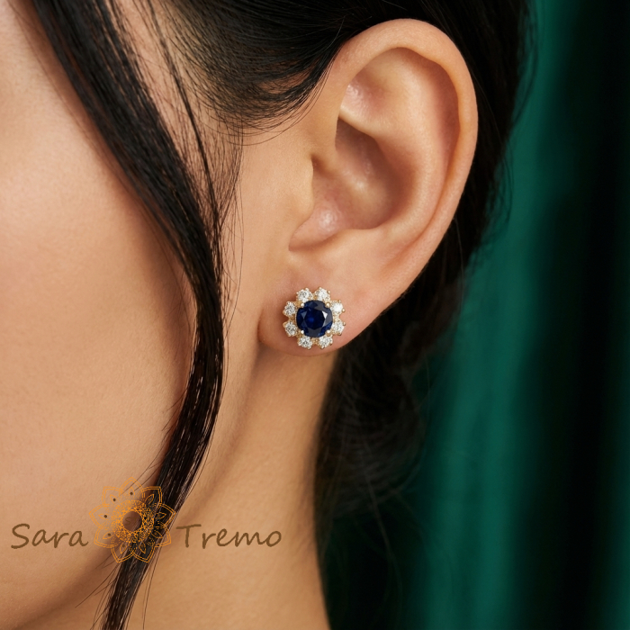Cercei Safirul Noptii – Cercei Tip STija placati 18K Brazilia, zirconia albastra [3]
