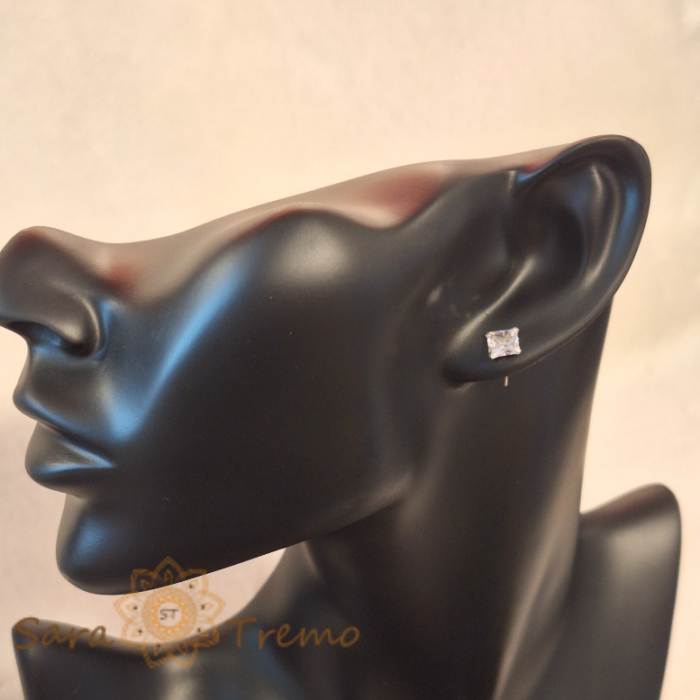 Cercei Unisex Argint 925 cu Cristal Zirconia Alb Pătrat [3]