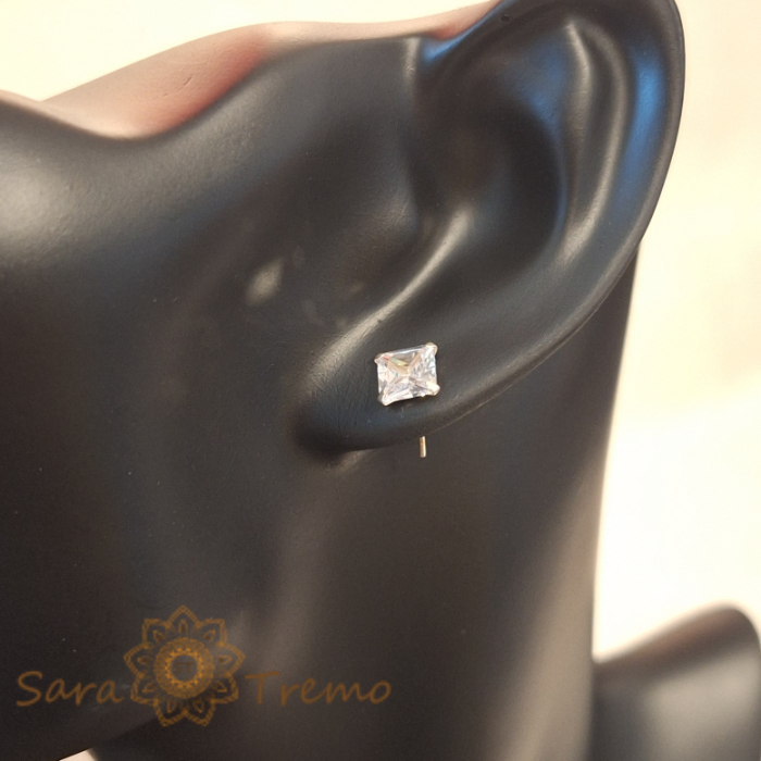 Cercei Unisex Argint 925 cu Cristal Zirconia Alb Pătrat [4]
