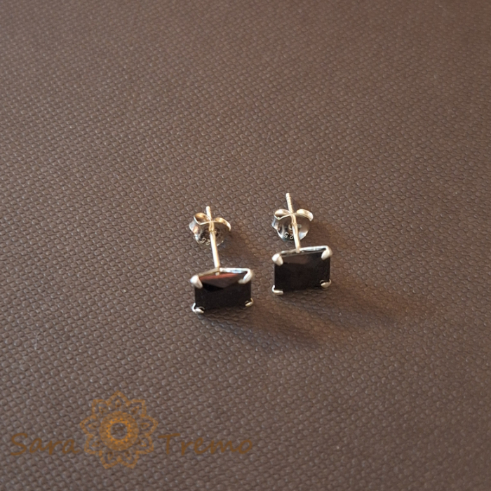 Cercei Unisex Argint 925 cu Cristal Zirconia Negru Pătrat [2]