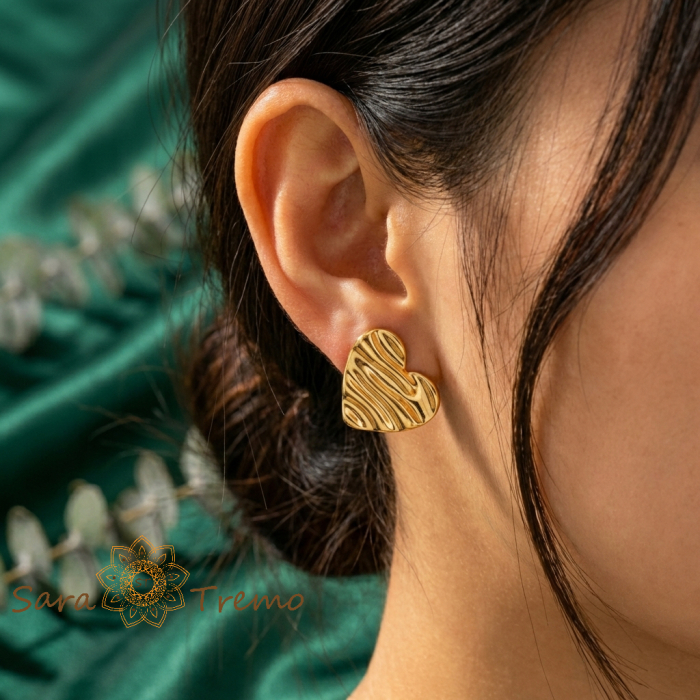 Cercei Inima de Aur – Cercei cu tija placati 18K Brazilia [3]