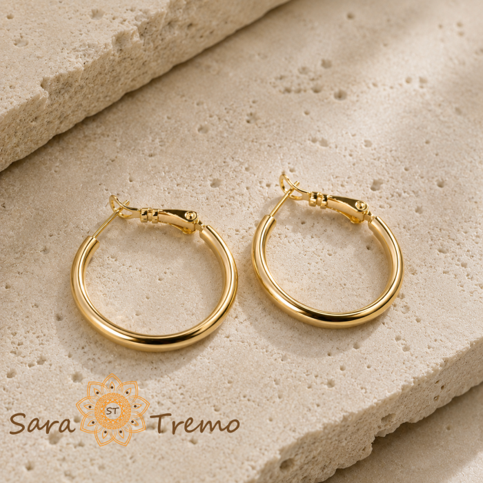 Cercei Colette – cercei rotunzi cu profil bombat, placaj triplu cu aur 14K, 2,5 cm [2]