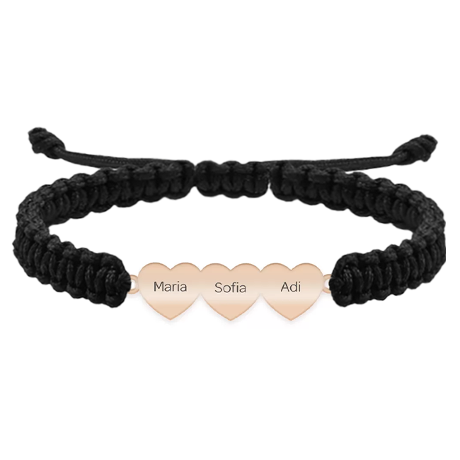 Bratara personalizata snur impletit cu trei inimi din argint 925 placat cu aur roz [2]