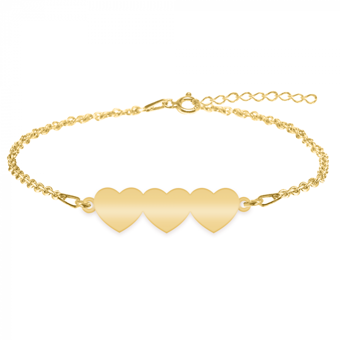 Bratara cu 3 inimi personalizate cu nume - argint 925 placat cu aur 24K [2]