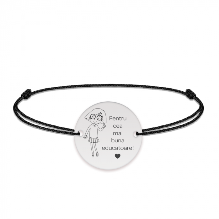 Charlotte - Bratara personalizata snur si banut din argint 925 pentru Educatoare [2]