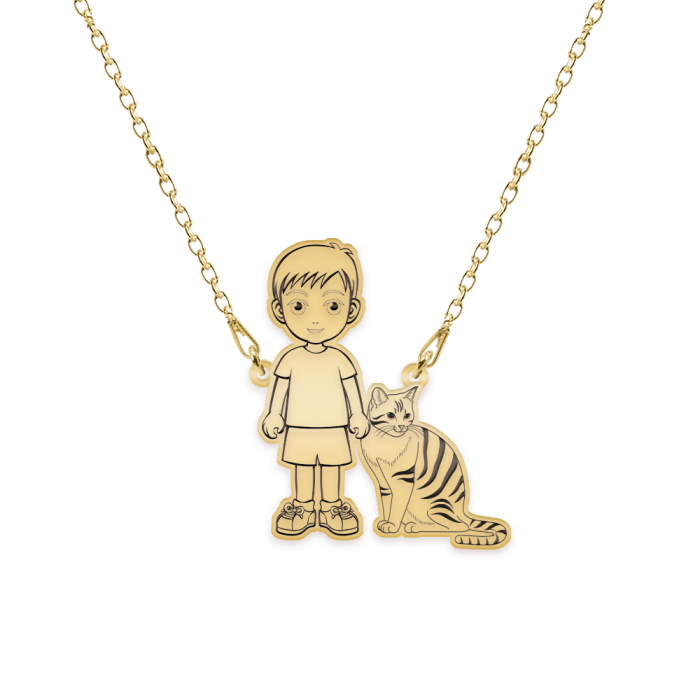Colier cu copil si animal de companie - argint 925 placat cu aur 24K [3]