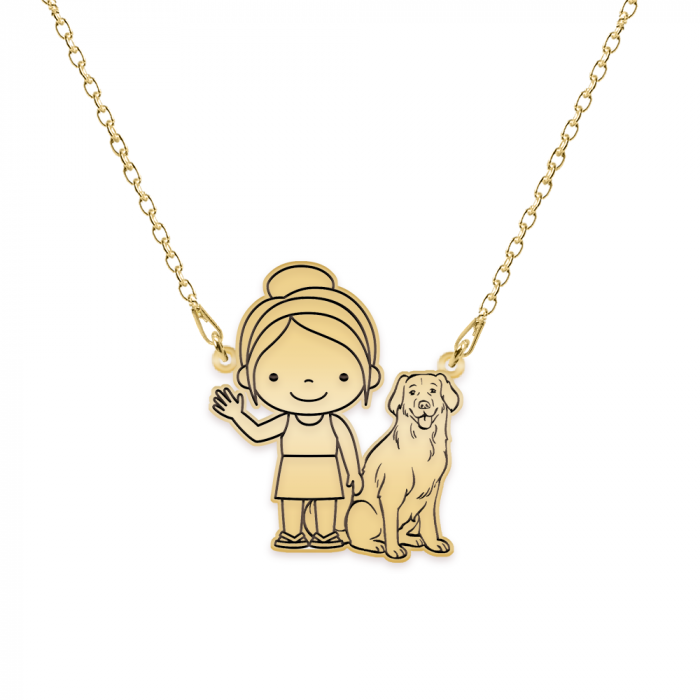 Colier cu copil si animal de companie - argint 925 placat cu aur 24K [2]