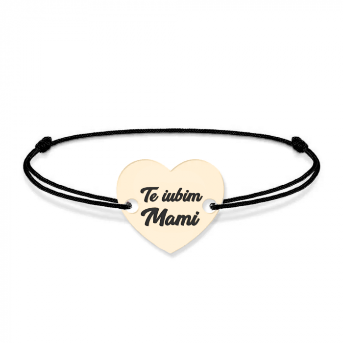 Claudia - Bratara personalizata snur si inimioara" Te iubim Mami" din Aur 14 karate - 0,33 grame, 12x10 mm [2]