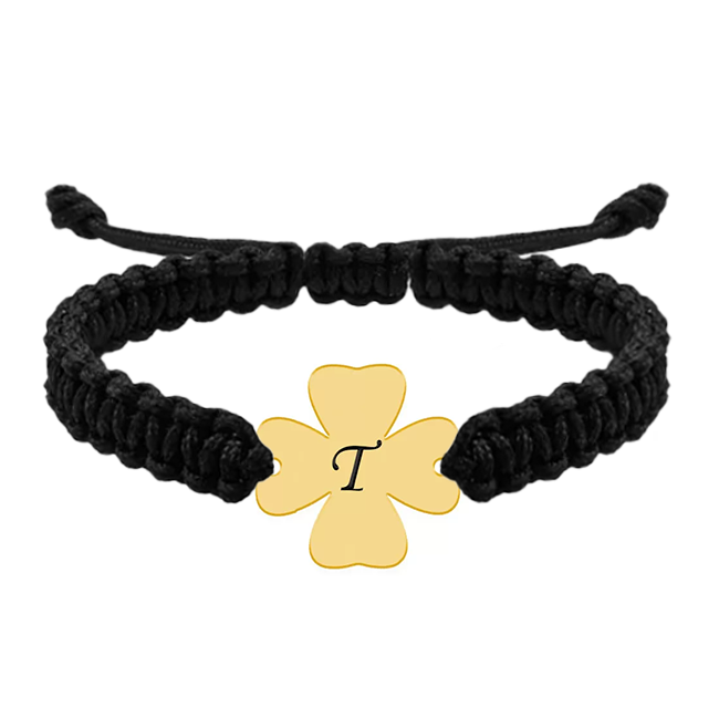 Bratara personalizata snur impletit trifoi si nume gravat din argint 925 placat cu aur galben 24K [2]