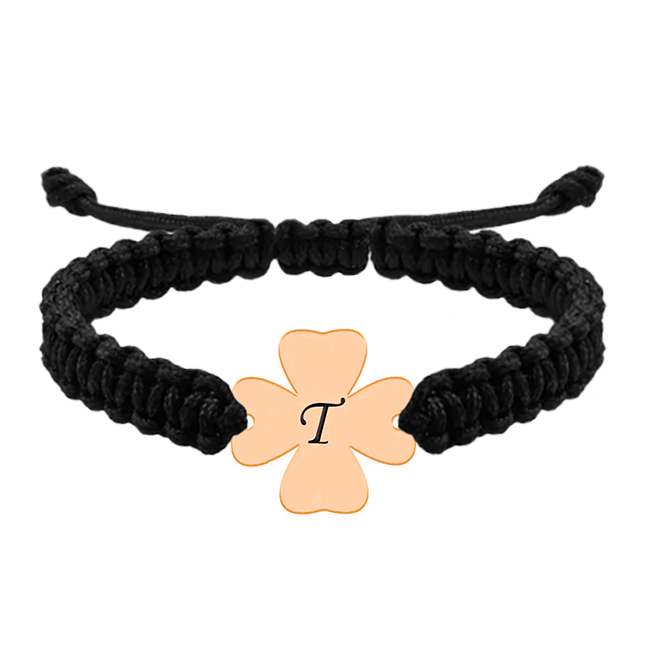 =Bratara personalizata snur impletit trifoi si nume gravat din argint 925 placat cu aur roz [2]