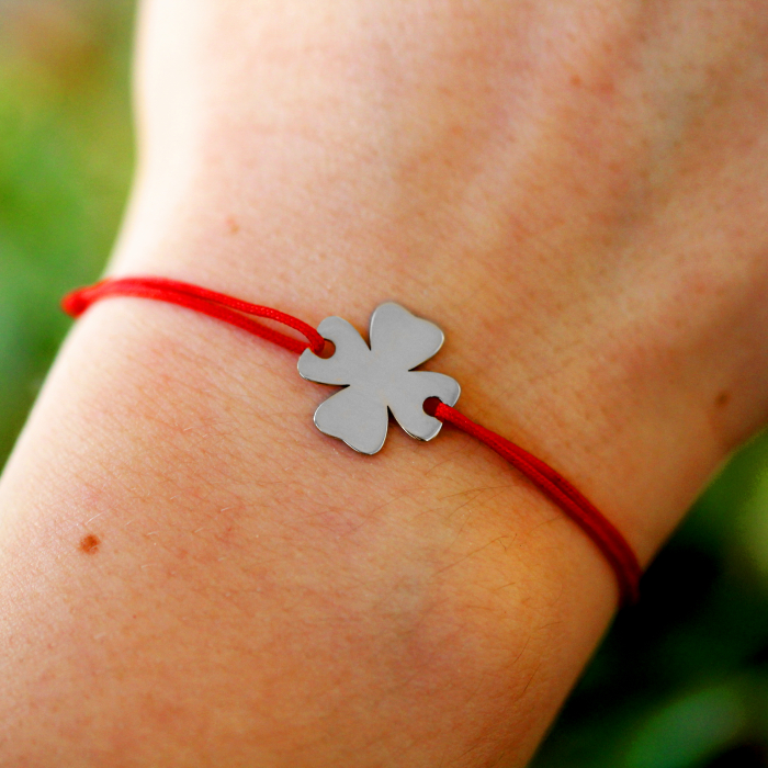 Clover - Bratara personalizata snur initiala - trifoi argint 925 [3]