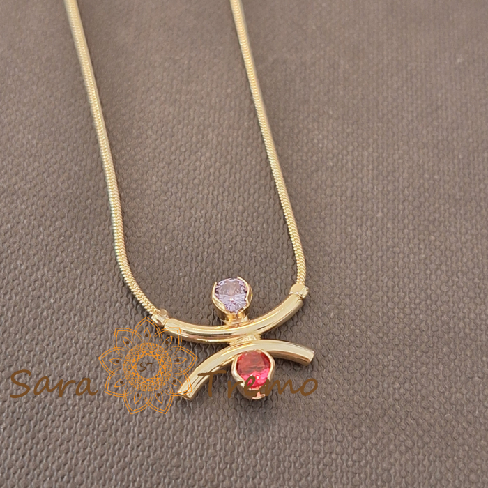 Colier Armonia Rosa – placat aur 18K cu zirconia safir roz si rubin, Brazilia, stanta [1]