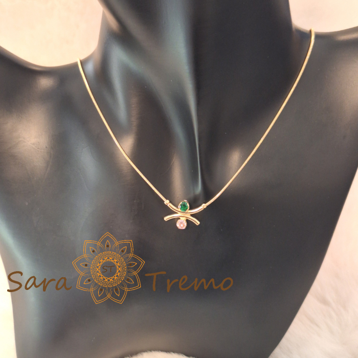 Colier Armonia Serena – placat aur 18K cu zirconia smarald si safir roz, Brazilia, stanta [3]