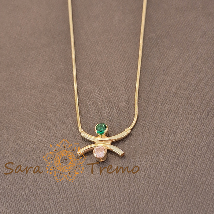 Colier Armonia Serena – placat aur 18K cu zirconia smarald si safir roz, Brazilia, stanta [1]