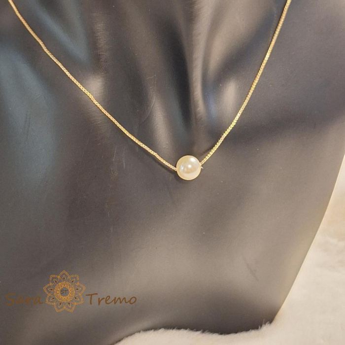 Colier placat cu aur, 44 cm – cu pandantiv perlă eco, ștanțat, design simplu și elegant [8]