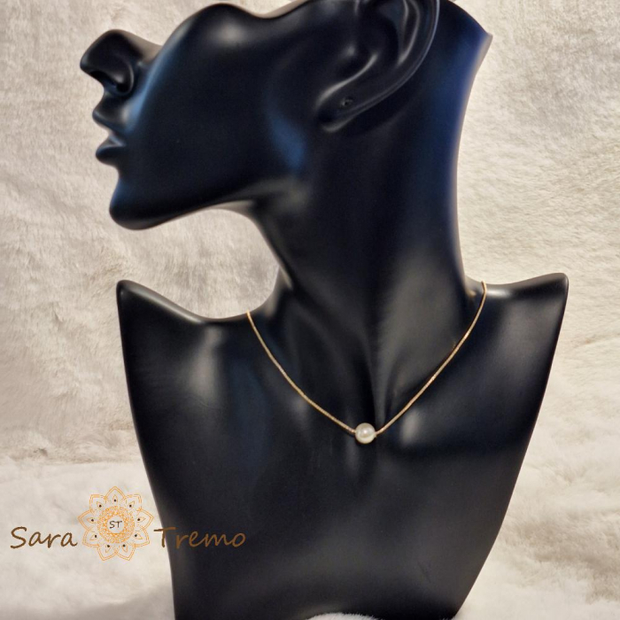 Colier placat cu aur, 44 cm – cu pandantiv perlă eco, ștanțat, design simplu și elegant [1]