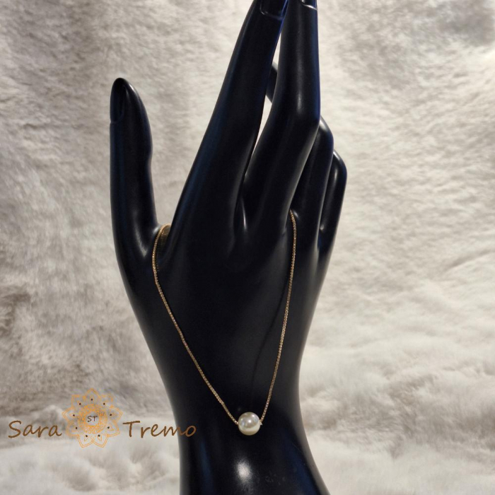 Colier placat cu aur, 44 cm – cu pandantiv perlă eco, ștanțat, design simplu și elegant [6]